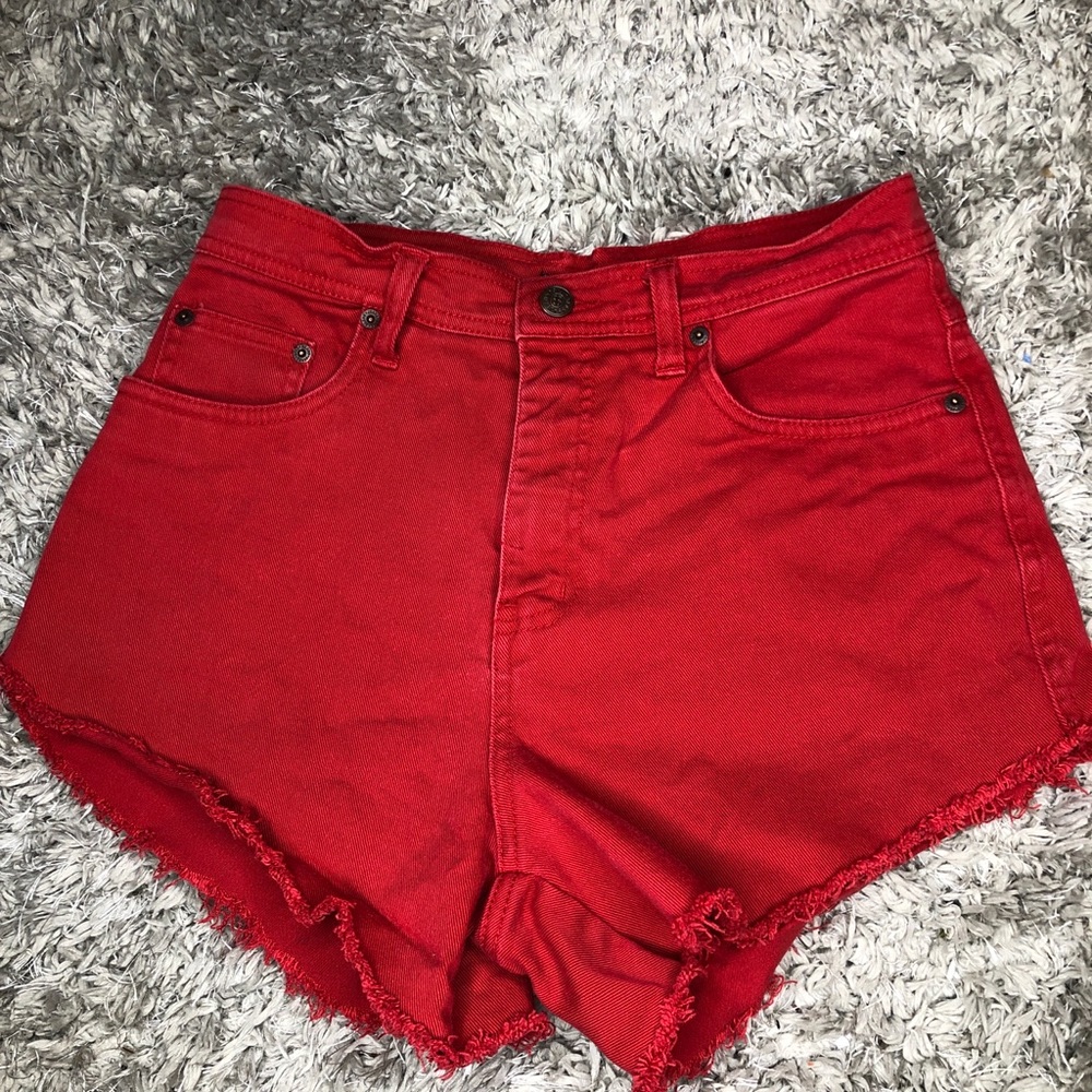 Red jean shorts